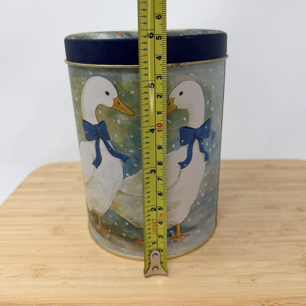Vintage White Goose & Blue Bow Nesting Tin Canister Set of 2 Kitch Grandma Core